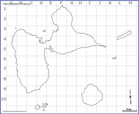 Carte avec grille de la Guadeloupe par Jacques MUNIGA