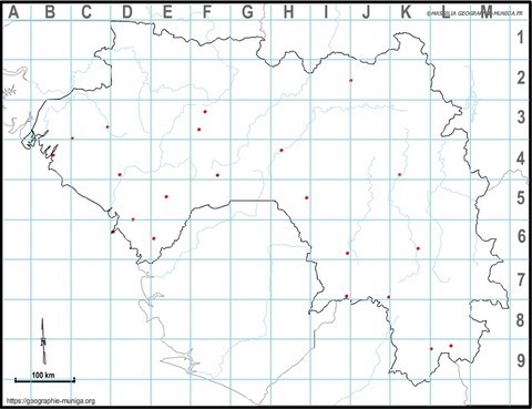 Carte de la Guinée Conakry avec grille