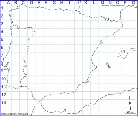 Fond de carte de l'Espagne avec grille par Jacques MUNIGA