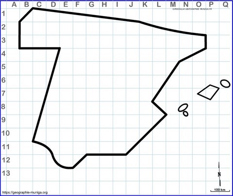 Fond de carte schématique de l'Espagne avec grille par Jacques MUNIGA