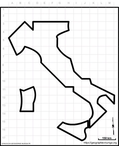 Fond de carte schématique de l'Italie avec grille par Jacques MUNIGA