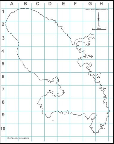 Carte de la Martinique avec  grille selon Jacques MUNIGA