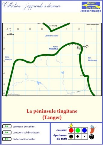 apprendre à dessiner les contours schématiques de la péninsule tingitane (Tanger)