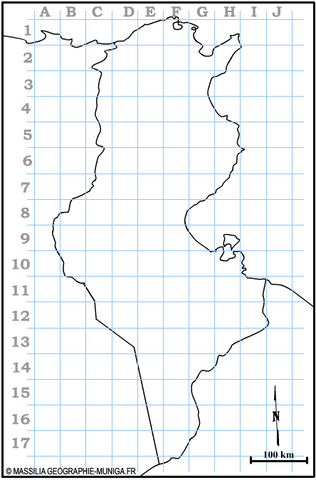 Carte la Tunisie avec grille par Jacques MUNIGA