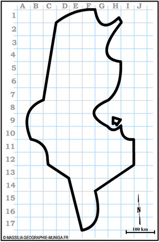 Schéma de la Tunisie avec grille selon Jacques MUNIGA